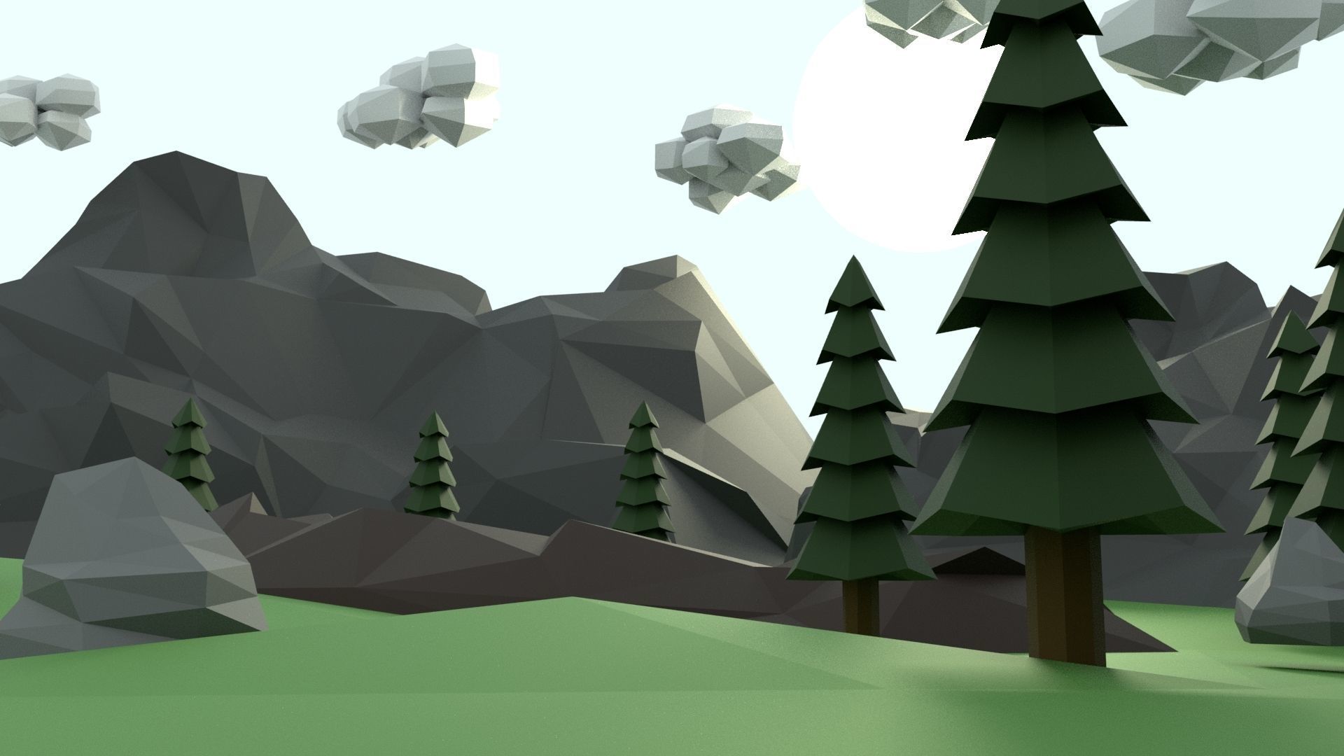 Low Poly Mountain with Crater Lake Scene Low-poly 3D model_17