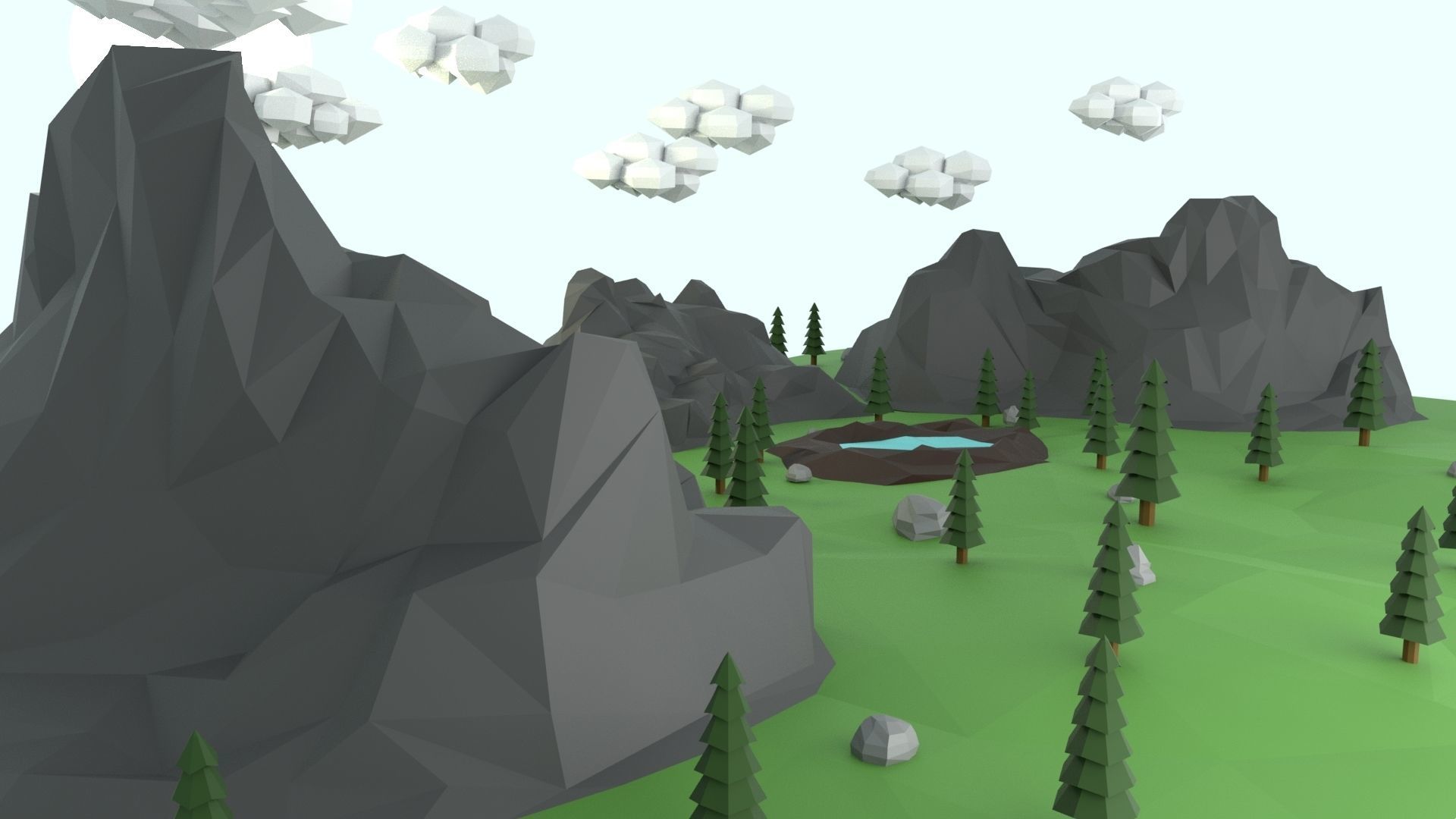 Low Poly Mountain with Crater Lake Scene Low-poly 3D model_34