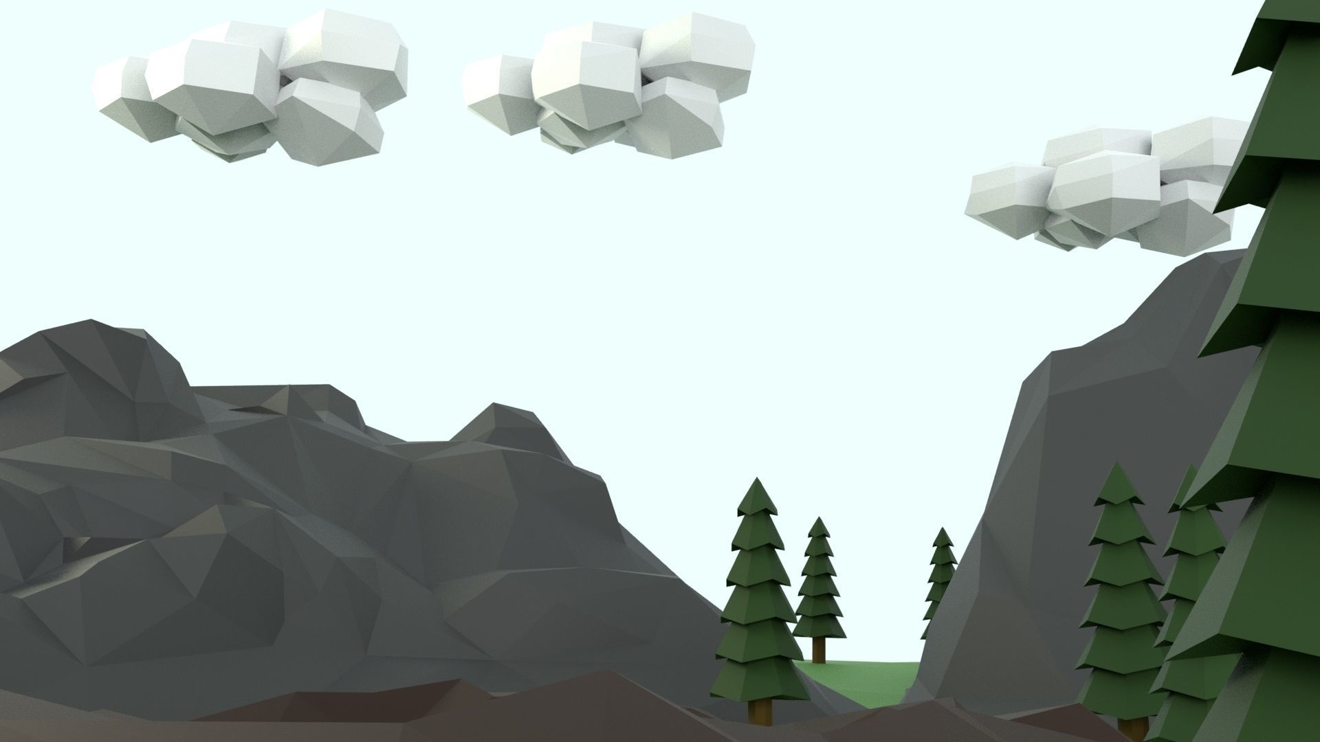 Low Poly Mountain with Crater Lake Scene Low-poly 3D model_44
