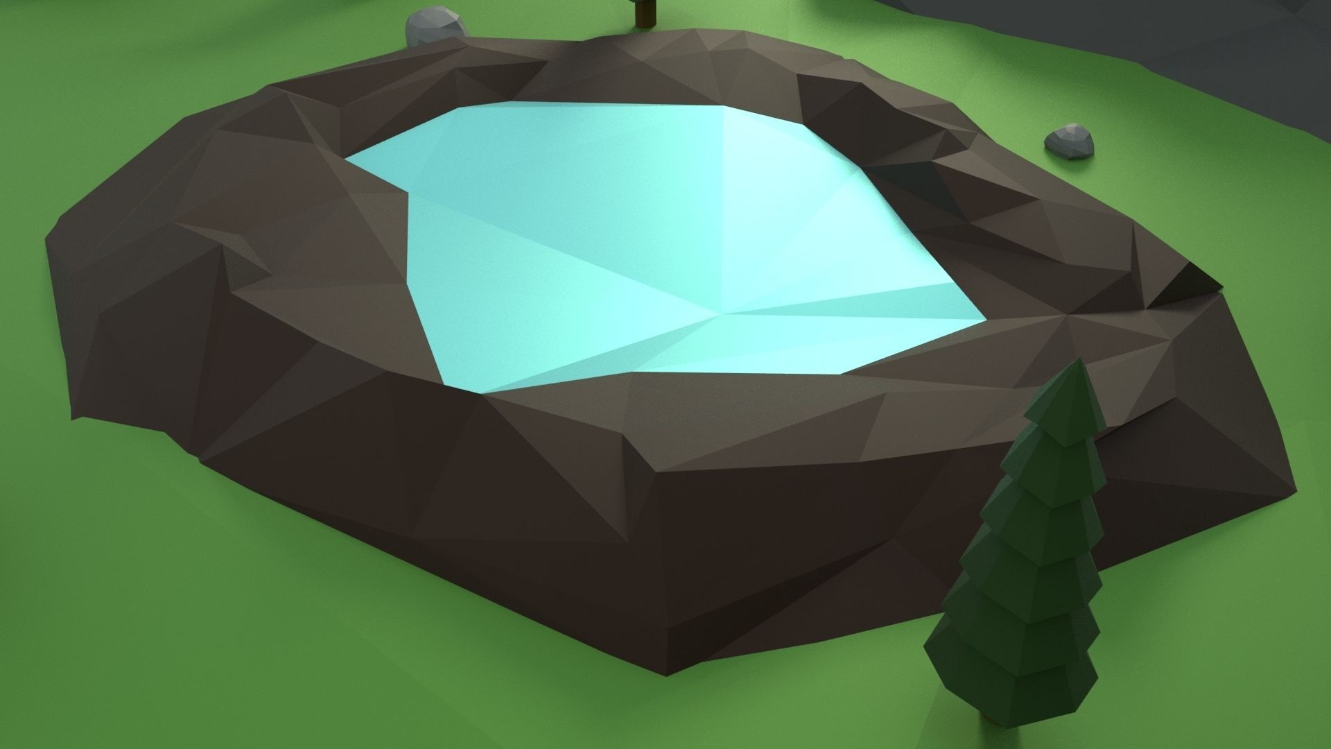 Low Poly Mountain with Crater Lake Scene Low-poly 3D model_14