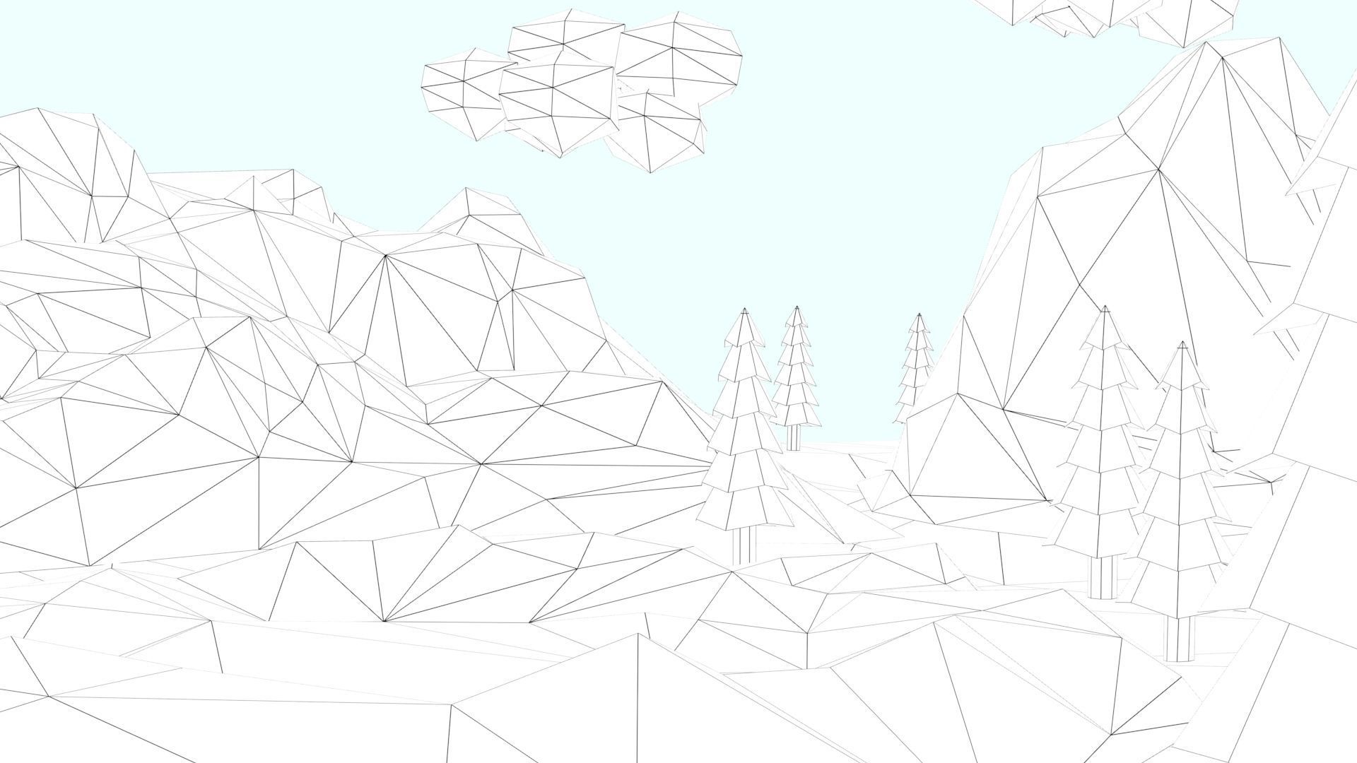 Low Poly Mountain with Crater Lake Scene Low-poly 3D model_46