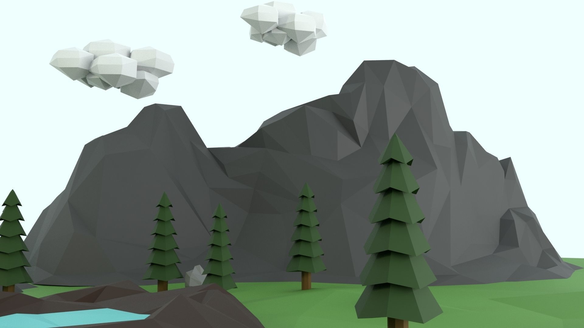 Low Poly Mountain with Crater Lake Scene Low-poly 3D model_42