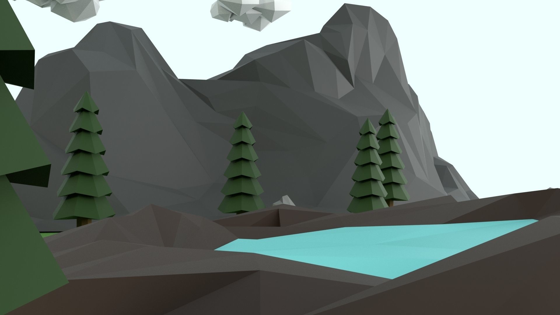 Low Poly Mountain with Crater Lake Scene Low-poly 3D model_52