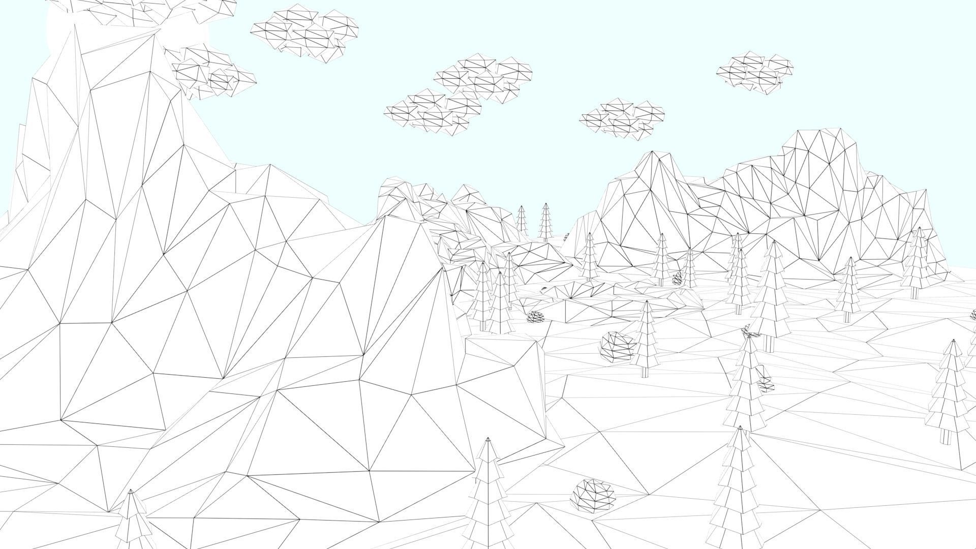 Low Poly Mountain with Crater Lake Scene Low-poly 3D model_35