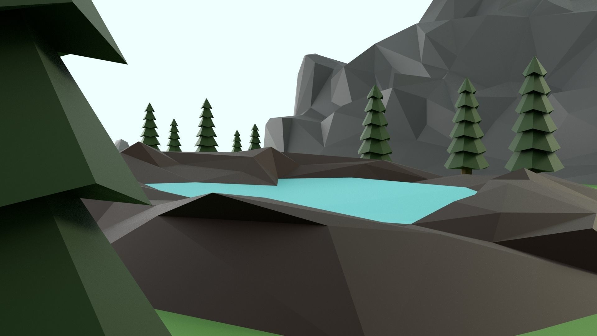 Low Poly Mountain with Crater Lake Scene Low-poly 3D model_47