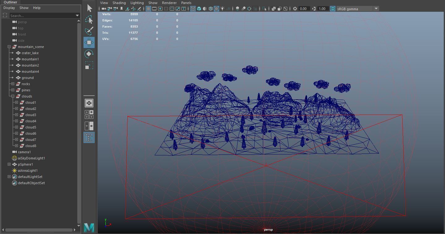 Low Poly Mountain with Crater Lake Scene Low-poly 3D model_60
