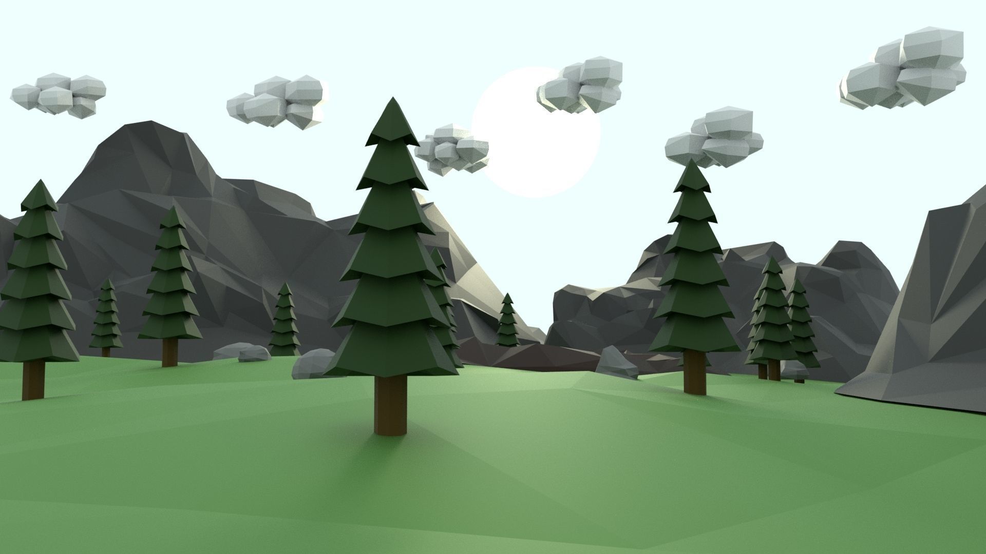 Low Poly Mountain with Crater Lake Scene Low-poly 3D model_4