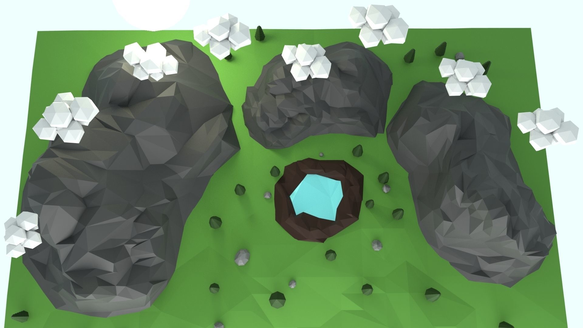 Low Poly Mountain with Crater Lake Scene Low-poly 3D model_24