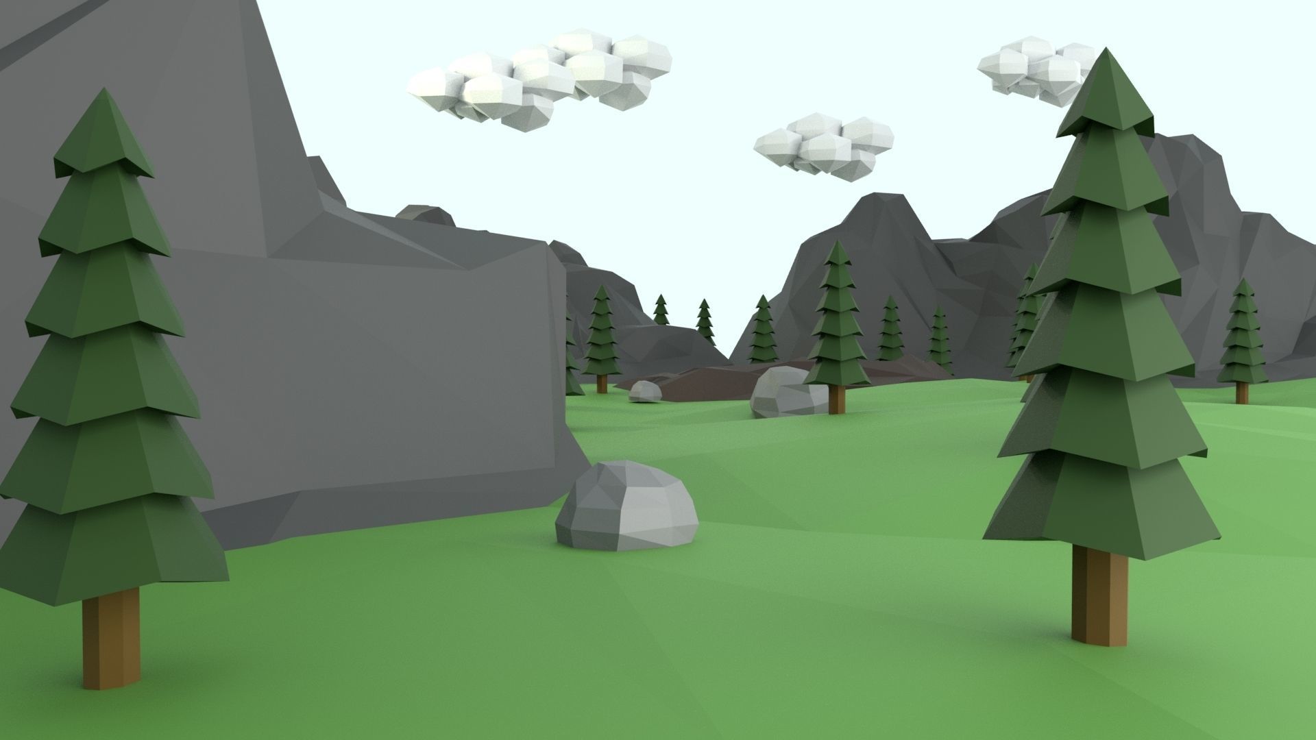 Low Poly Mountain with Crater Lake Scene Low-poly 3D model_32
