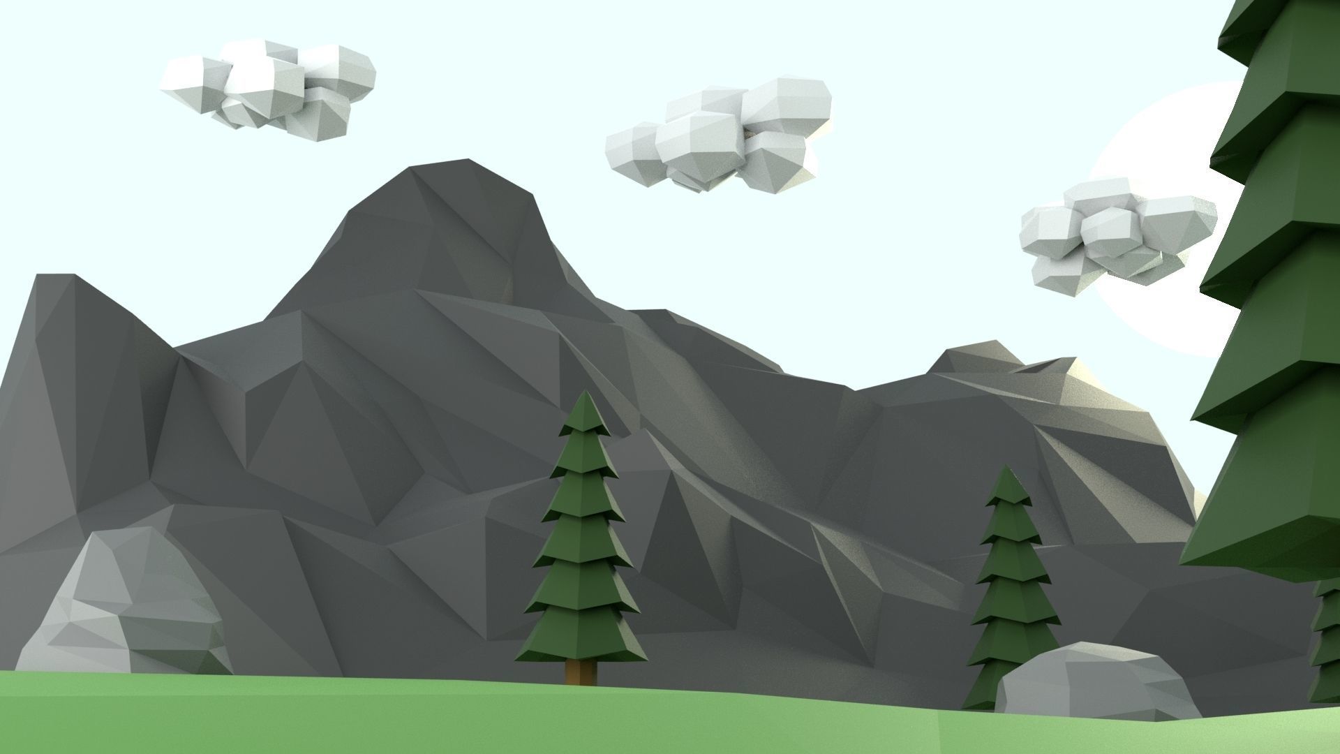 Low Poly Mountain with Crater Lake Scene Low-poly 3D model_51
