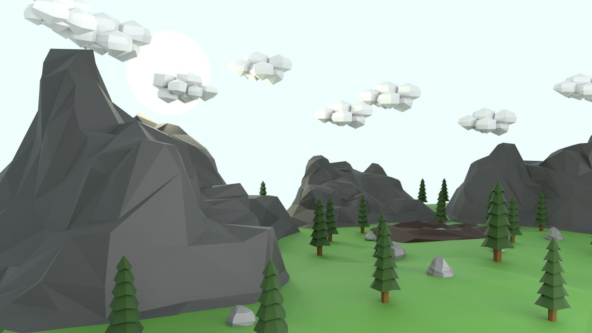 Low Poly Mountain with Crater Lake Scene Low-poly 3D model_28