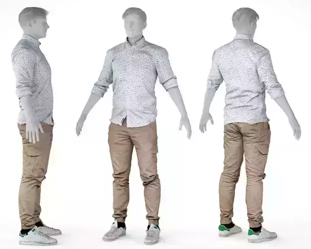 Male Casual Outfit 1 Shirt Pants Sneakers Low-poly 3D model