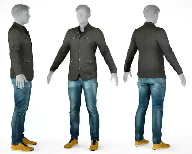 Male Casual Outfit 2 Jacket Jeans Shoes Low-poly 3D model