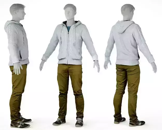Male Casual Outfit 3 Hoodie Pants Sneakers Low-poly 3D model