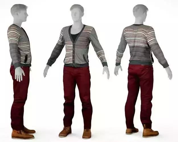 Male Casual Outfit 4 Pull Pants Footwear Low-poly 3D model