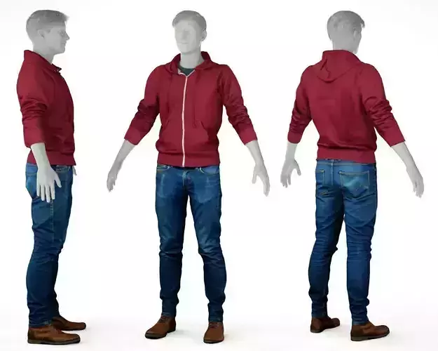 Male Casual Outfit 5 Hoodie Jeans Trousers Footwear Low-poly 3D model
