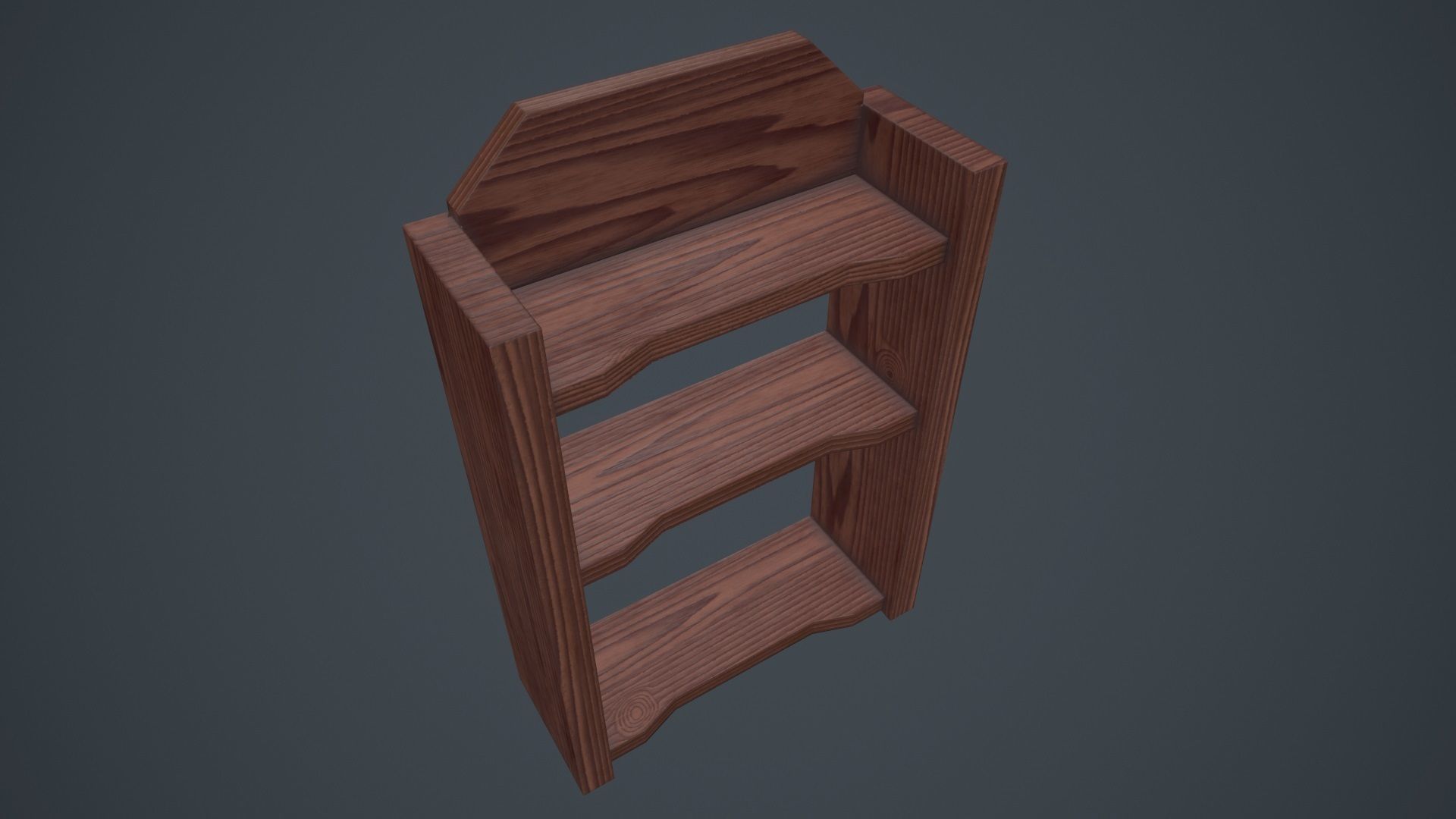 Wood Wall Shelf Low Poly PBR Game Ready Asset tabble Low-poly 3D model_13