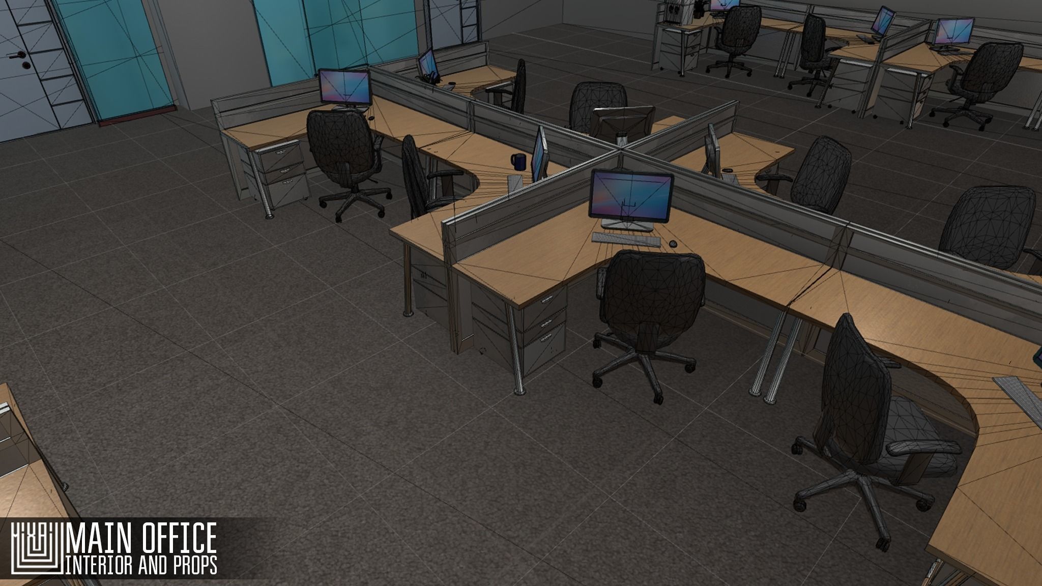 Main office - interior and props Low-poly 3D model_6