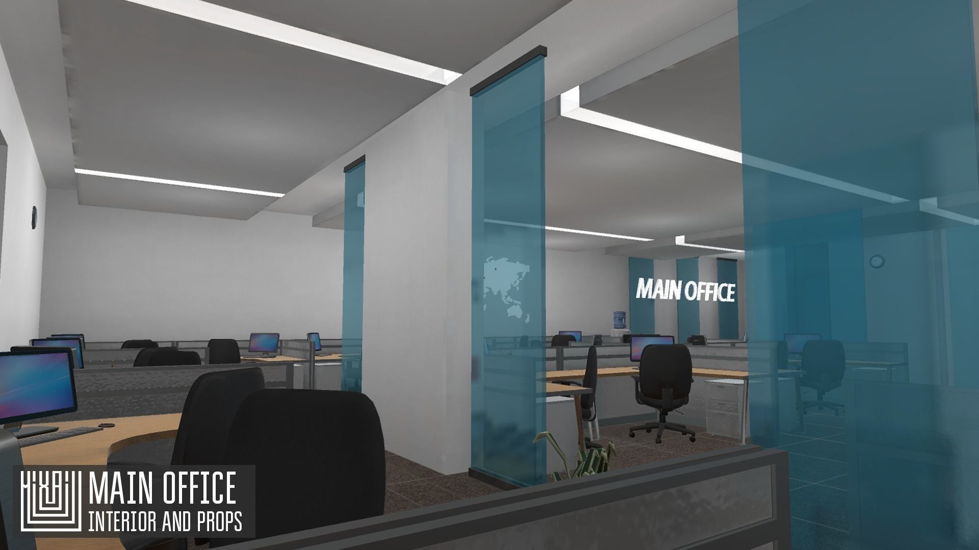 Main office - interior and props Low-poly 3D model_11