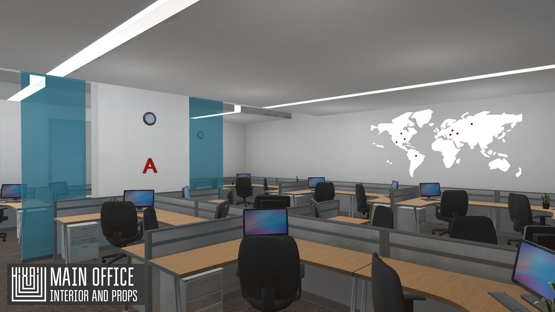 Main office - interior and props Low-poly 3D model_13