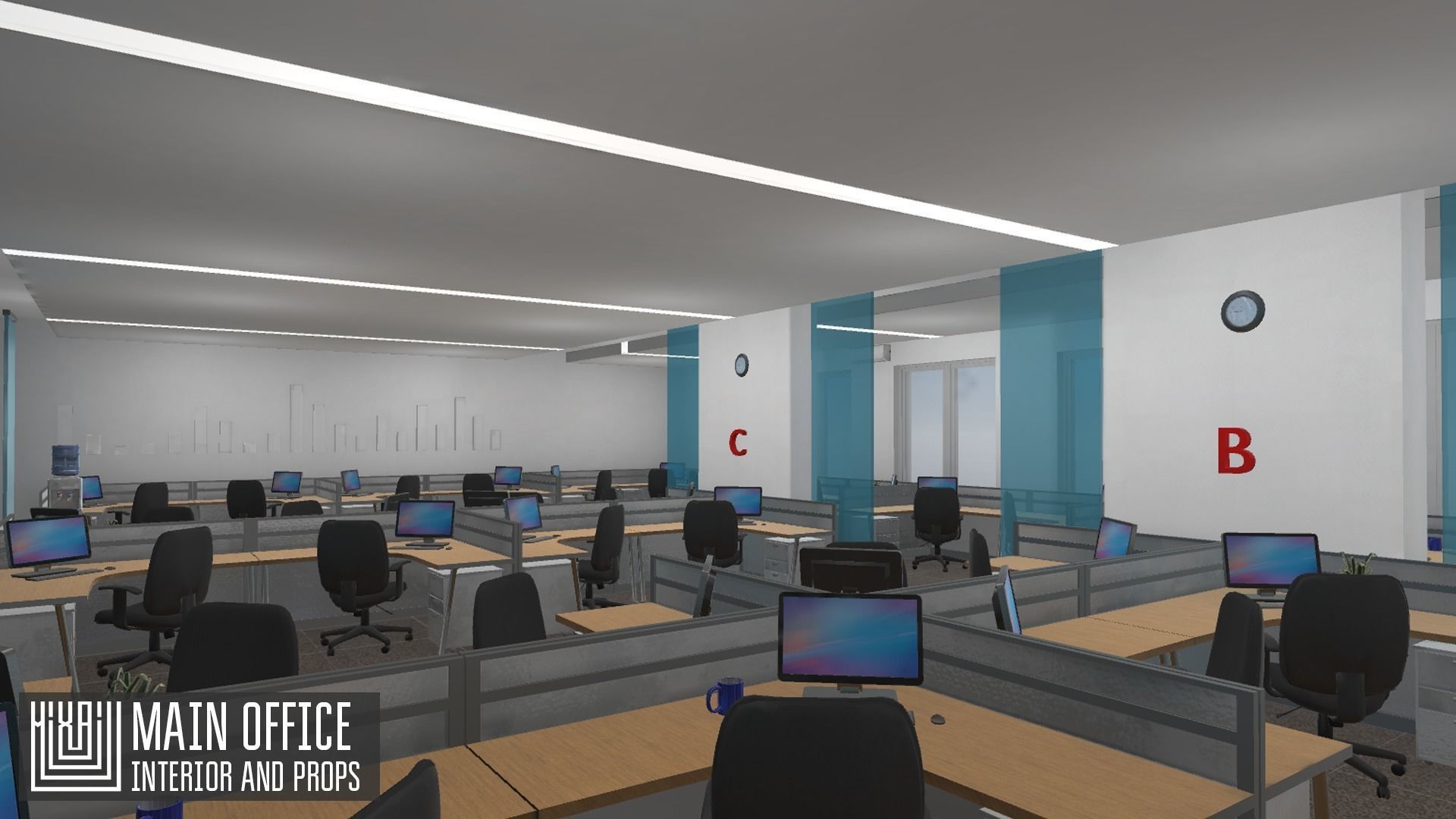 Main office - interior and props Low-poly 3D model_12
