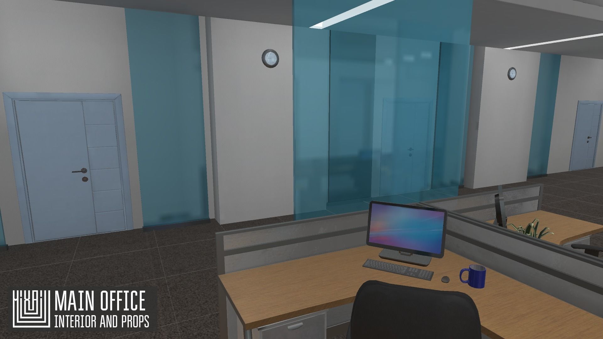 Main office - interior and props Low-poly 3D model_10