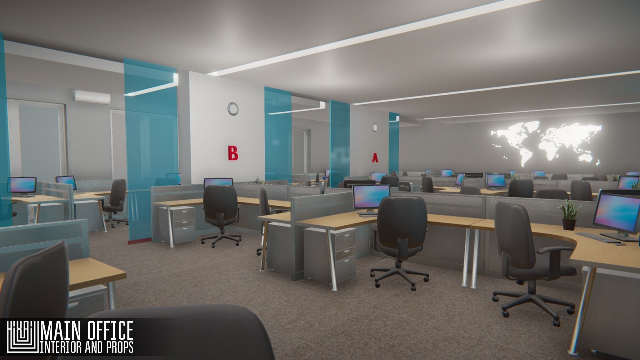 Main office - interior and props Low-poly 3D model_19