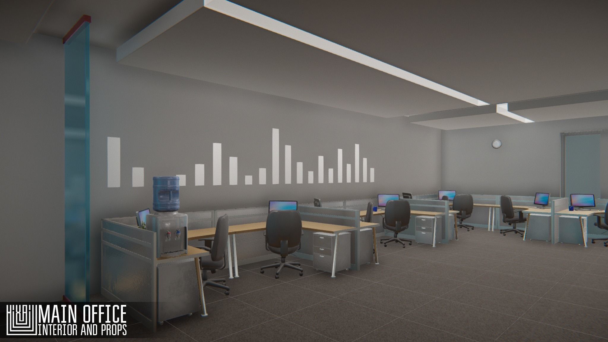 Main office - interior and props Low-poly 3D model_2
