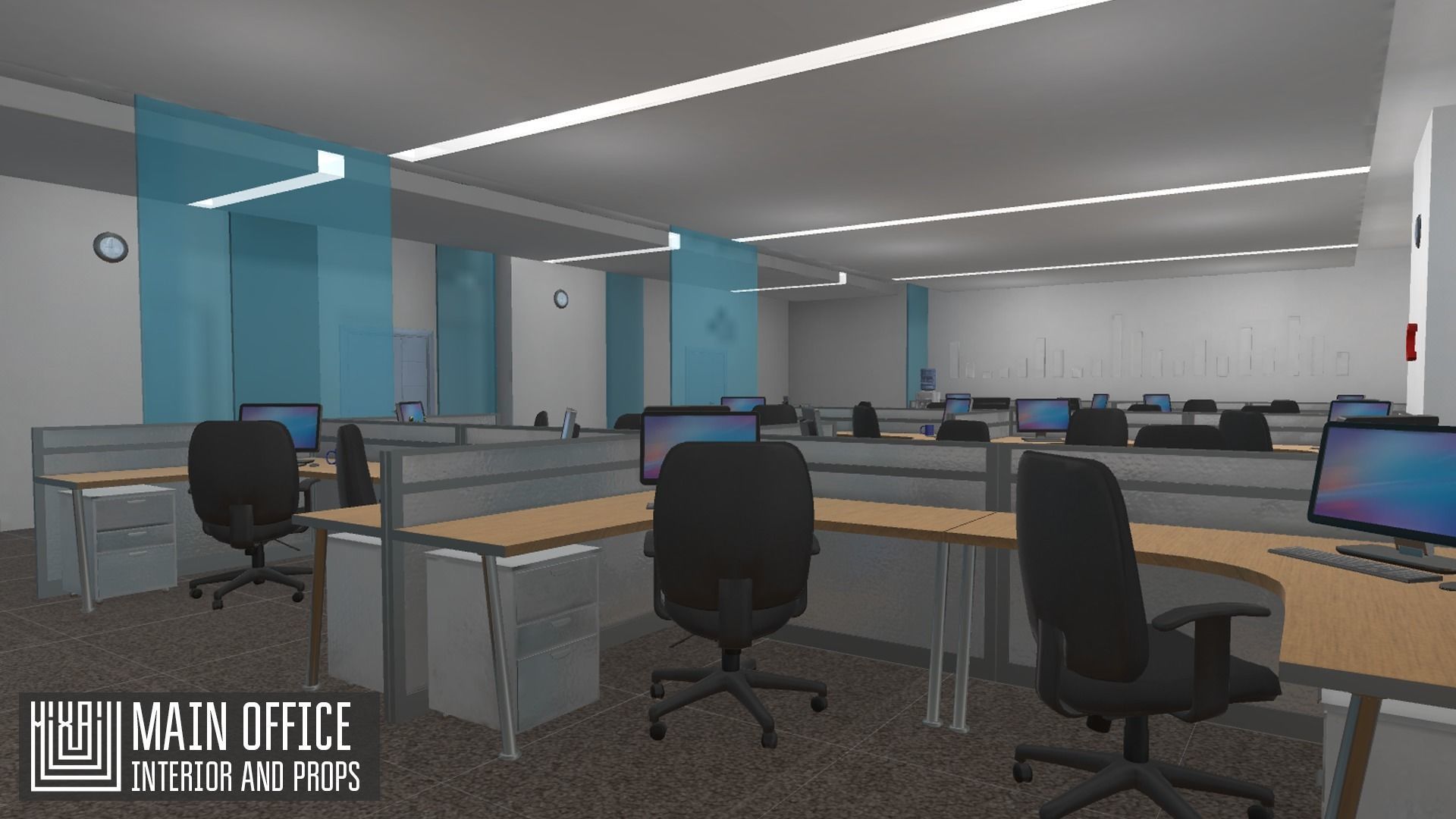Main office - interior and props Low-poly 3D model_14