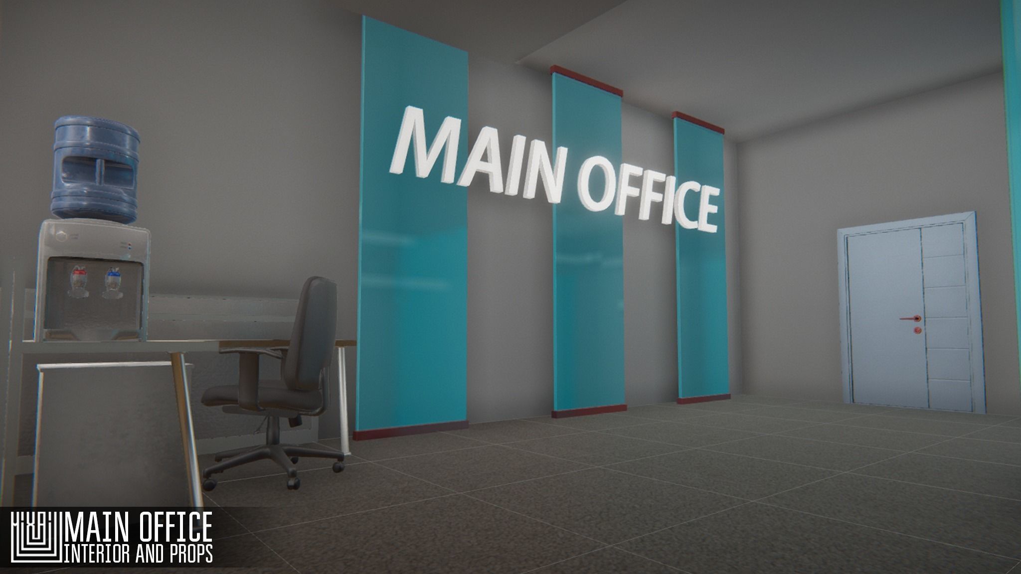 Main office - interior and props Low-poly 3D model_9