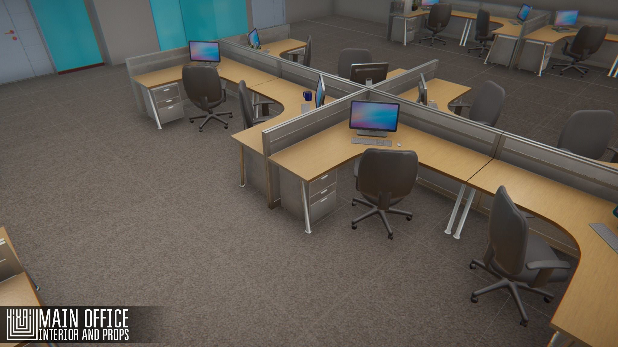 Main office - interior and props Low-poly 3D model_7