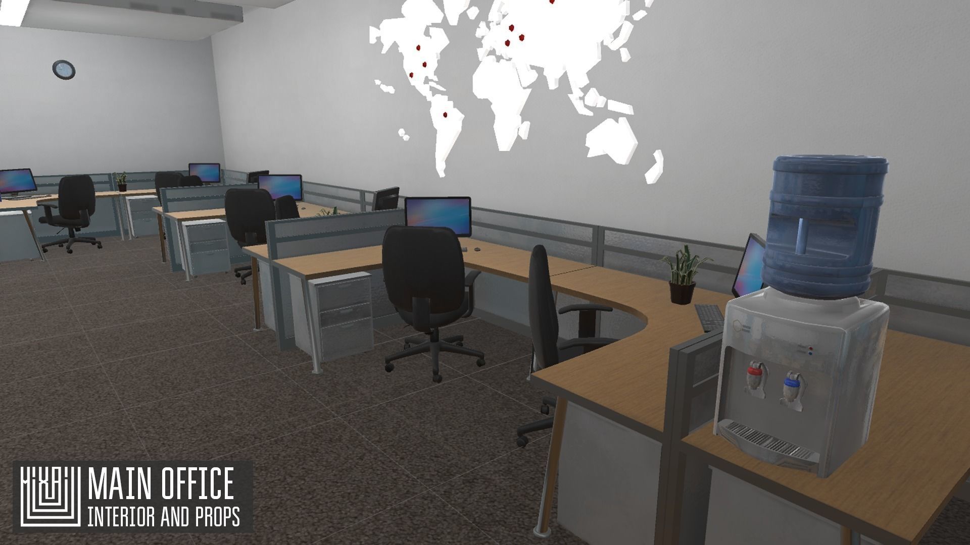 Main office - interior and props Low-poly 3D model_15
