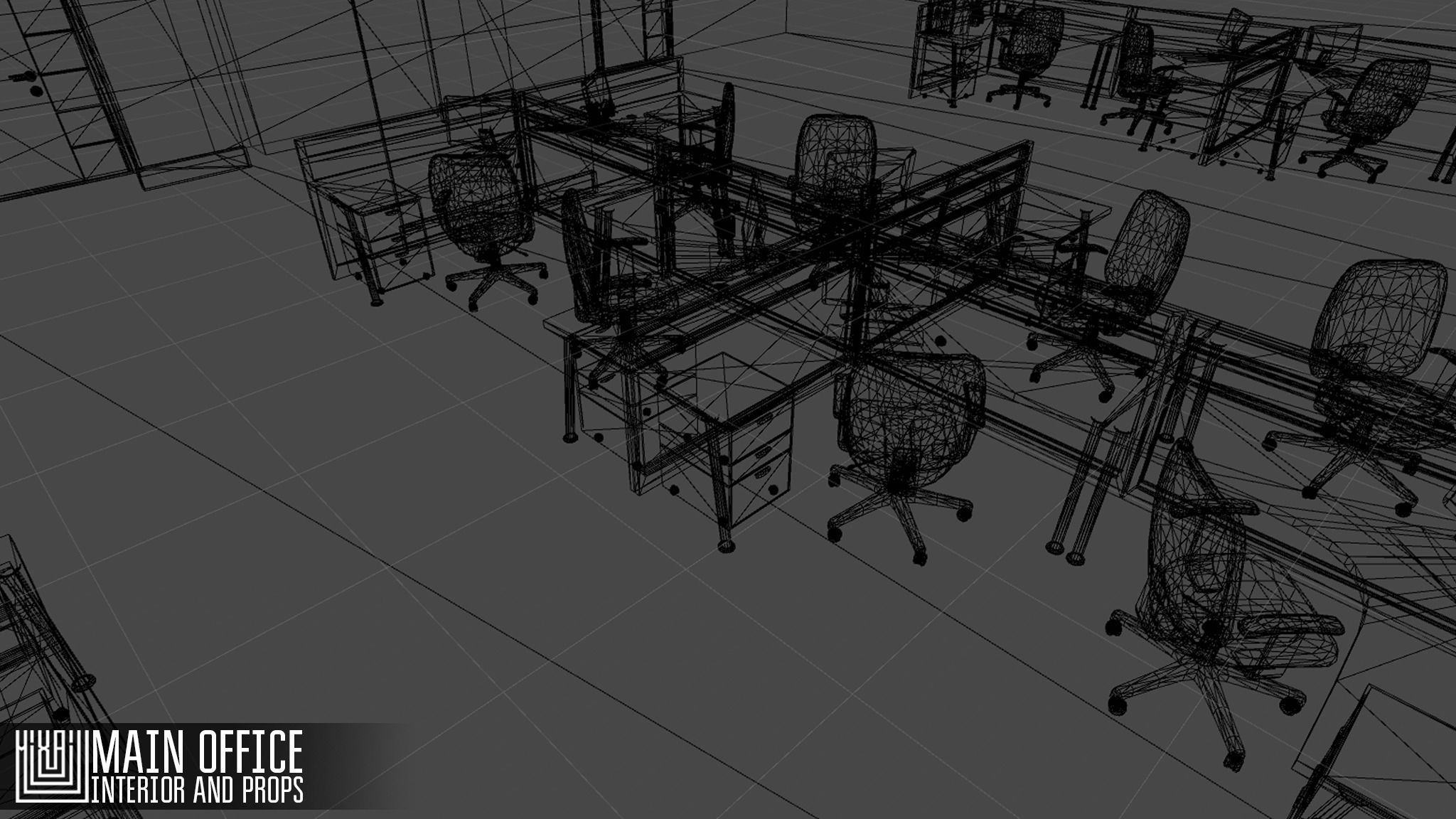 Main office - interior and props Low-poly 3D model_5