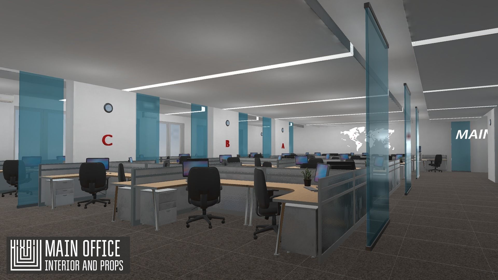 Main office - interior and props Low-poly 3D model_18