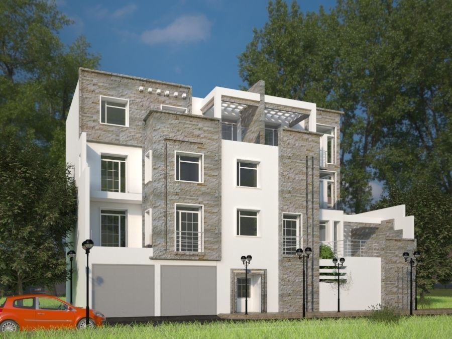 Modern Villa design exterior visualisation house 3D model_6