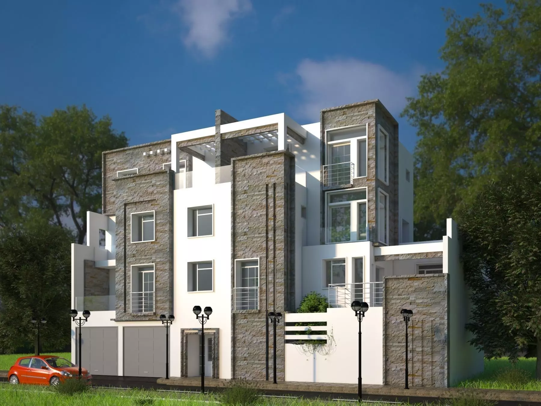 Modern Villa design exterior visualisation house 3D model_0