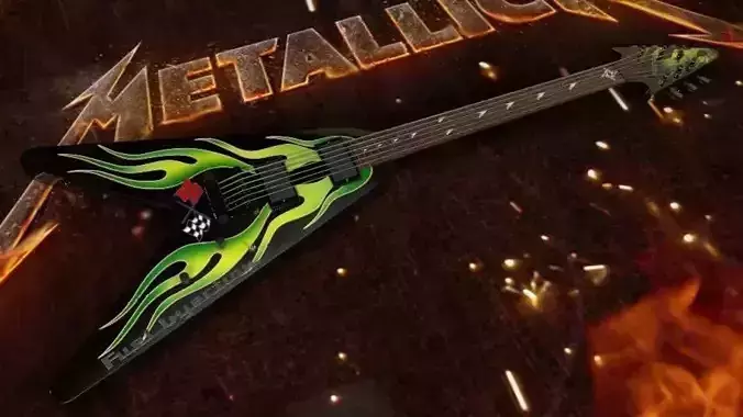 Metallica - James Hetfield ESP JH-1 Green Flame V Guitar