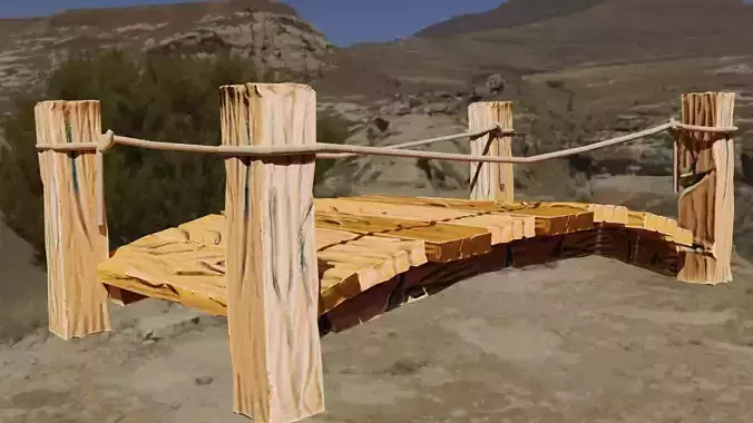 wooden bridge rope bridge Low-poly 3D model