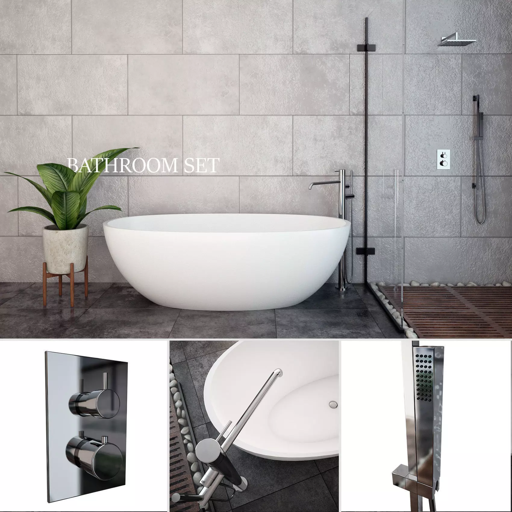 Bathroom Set chrome shower valve 3D model_0