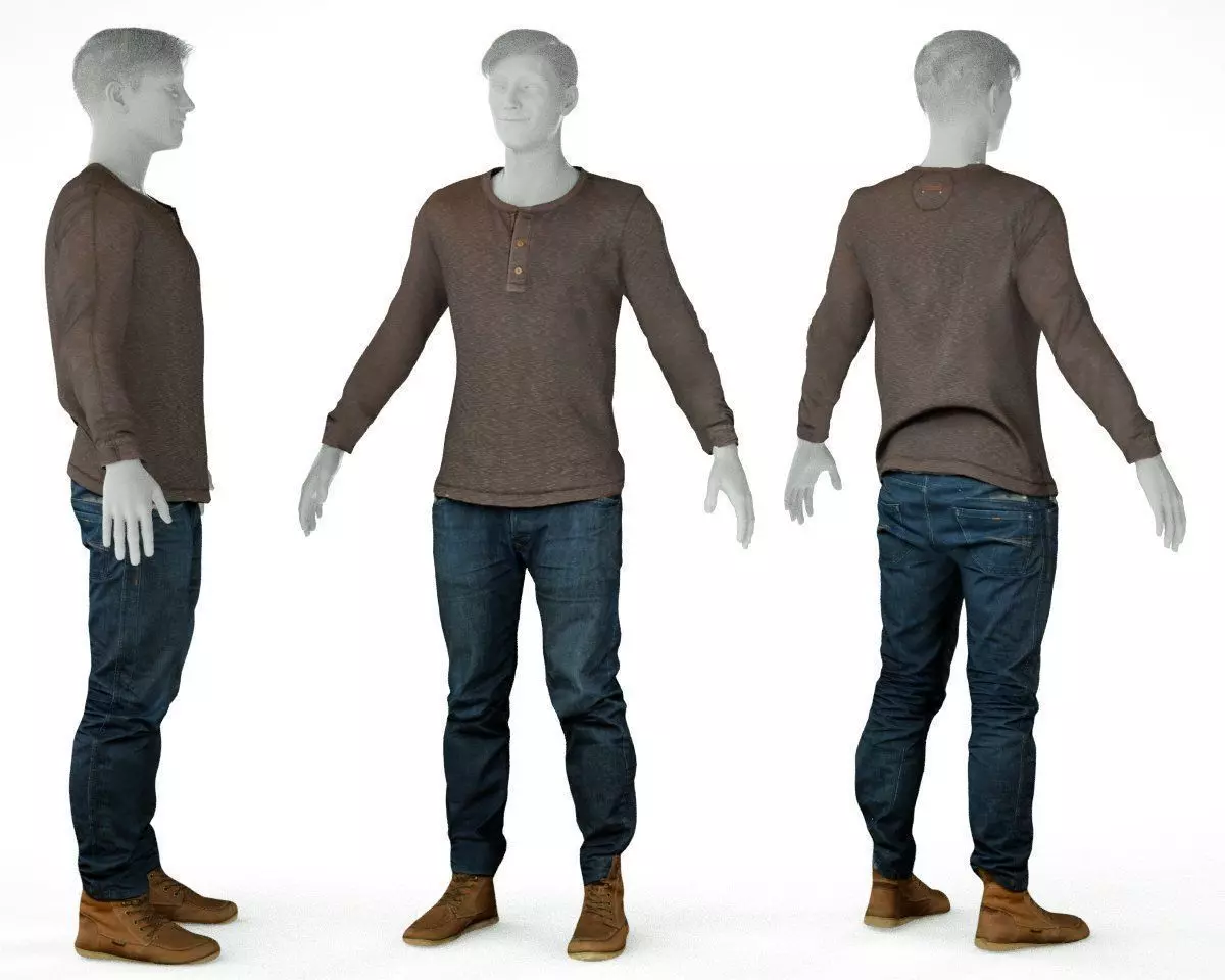 Male Casual Outfit 6 Top Trousers Footwear Low-poly 3D model