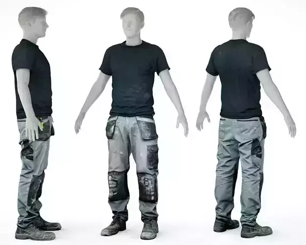 Male Work Outfit 7 T Shirt Pants Footwear Low-poly 3D model