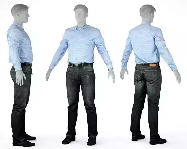 Male Casual Outfit 8 Shirt Pants Shoes Low-poly 3D model