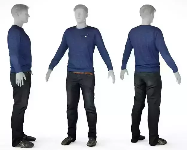 Male Casual Outfit 9 Top Trousers Shoes Low-poly 3D model