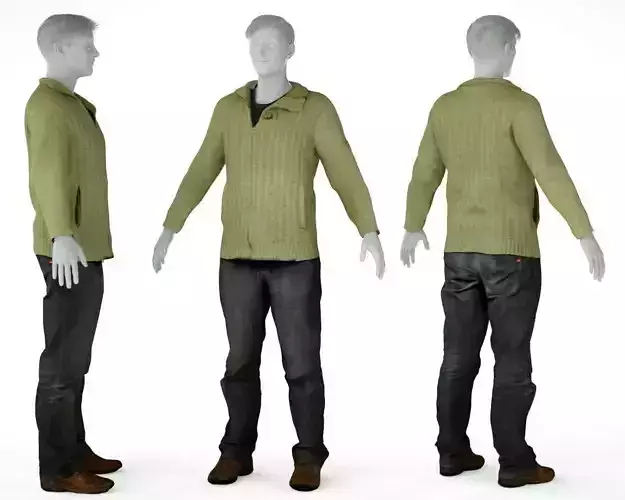 Male Casual Outfit 10 Pull Trousers Shoes Low-poly 3D model