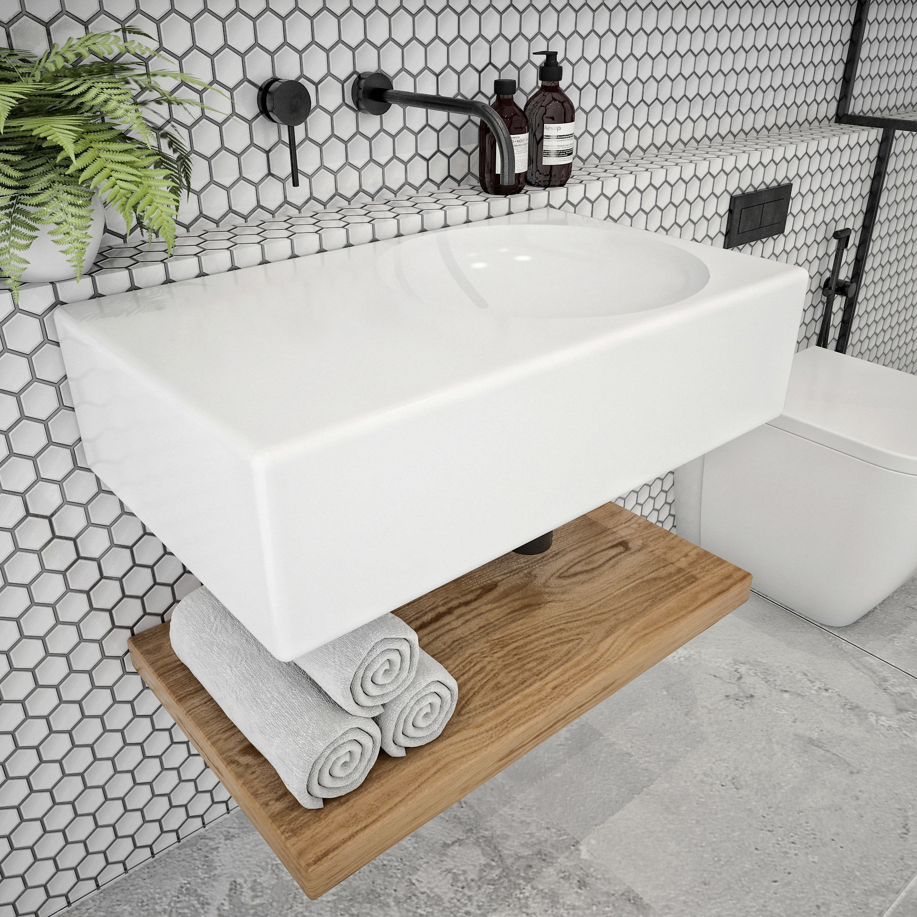 Bathroom Set 3 modern with tiled walls 3D model_1
