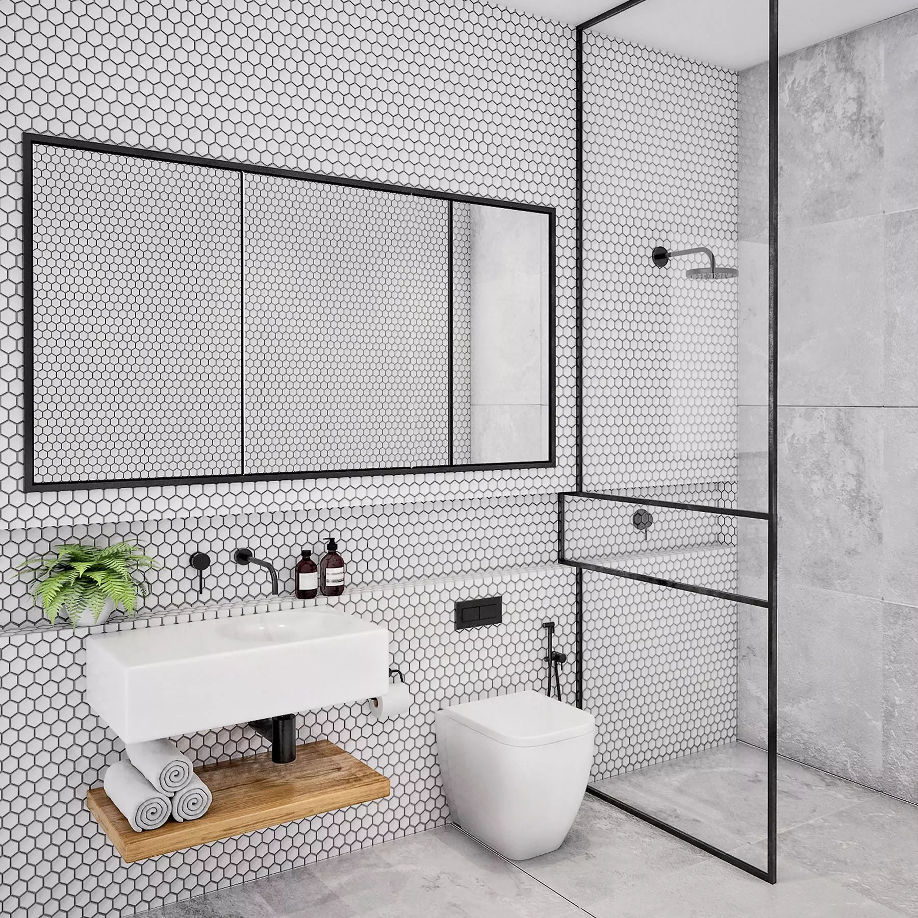 Bathroom Set 3 modern with tiled walls 3D model_0
