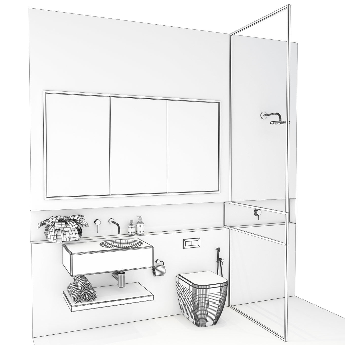 Bathroom Set 3 modern with tiled walls 3D model_2