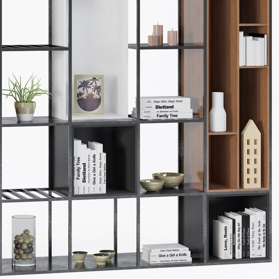 Shelving 1 bookcase with shelves and books 3D model_1