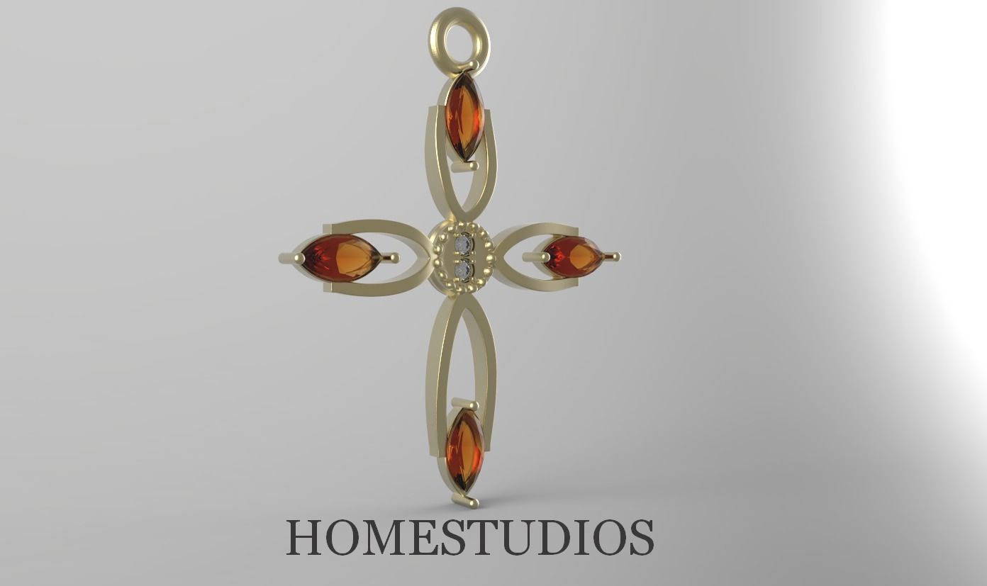 PENDANT CROSS 19 with GEMS 3D print model_0
