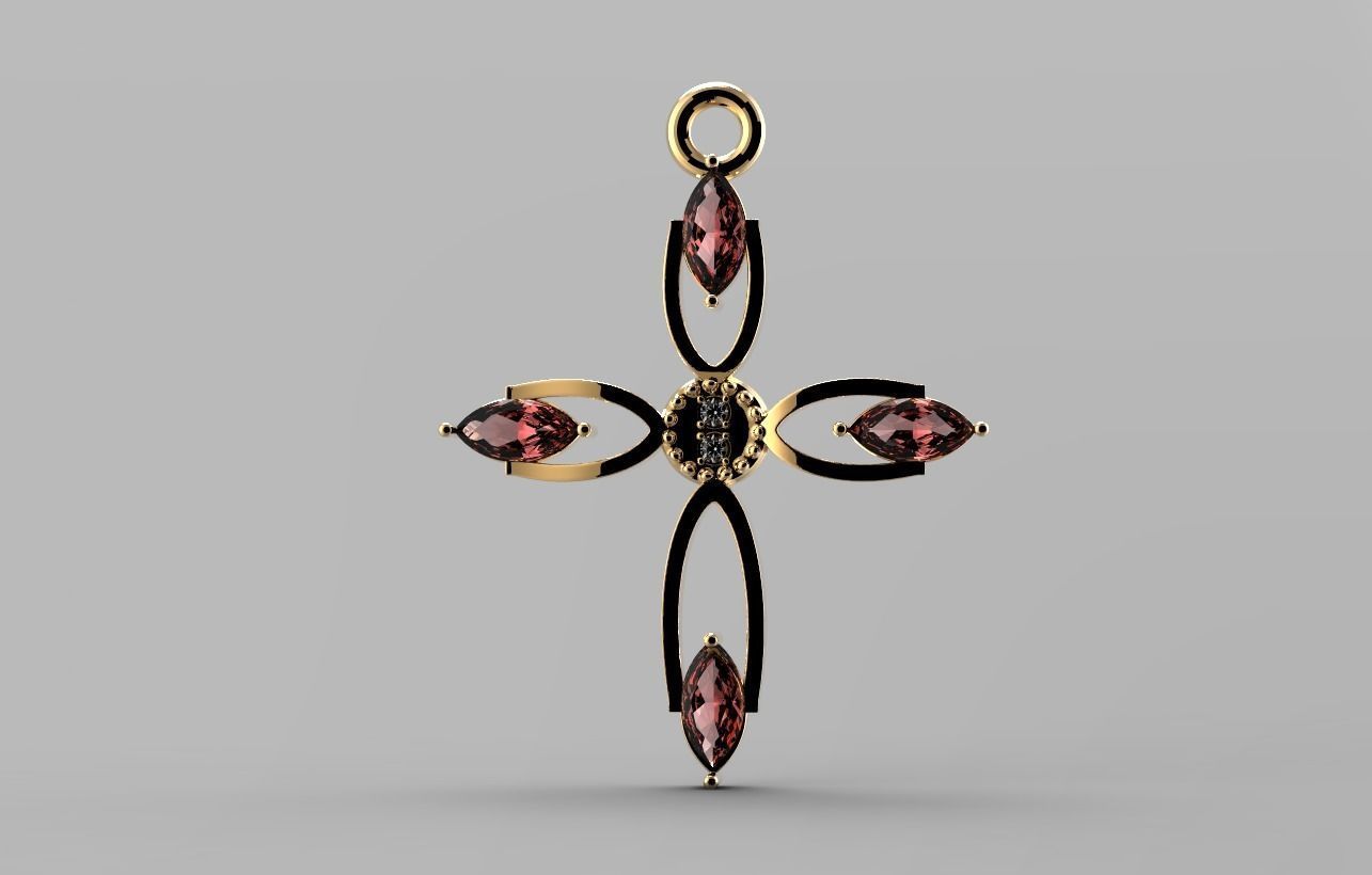 PENDANT CROSS 19 with GEMS 3D print model_5